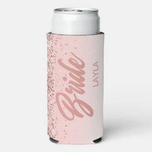 Braut Rose Gold Glitter Schrift personalisierter N Selters Dosenkühler