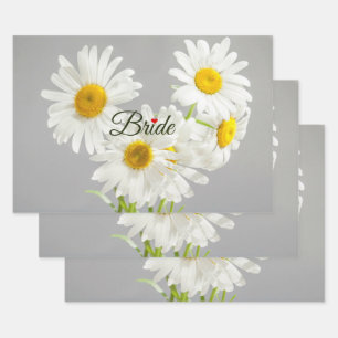 "Braut"-Schrift auf weißen und gelben Gänseblümche Geschenkpapier Set