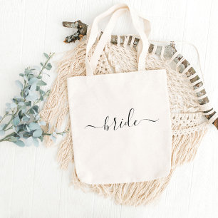 Braut Schwarz Weiß moderne Schrift Hochzeit Tragetasche