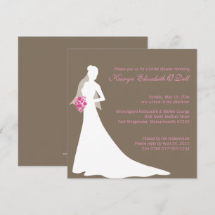 Braut-Silhouette mit rosa Blumen-Brautparty Einladung