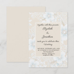 Braut Spitze Muster Beige Blau Hochzeit Einladung
