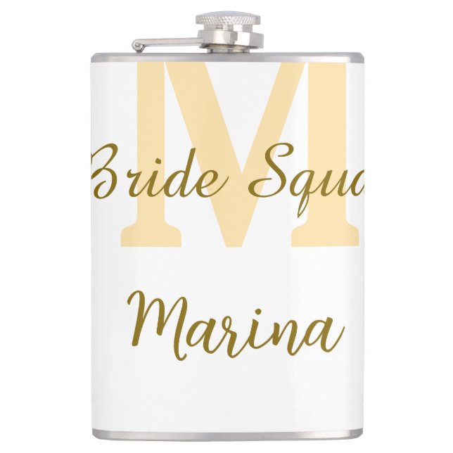 Braut-Squad-Monogramm goldene Brautparty einfach  Flachmann (Vorderseite)