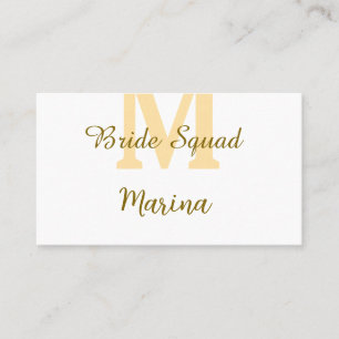 Braut-Squad-Monogramm goldene Brautparty einfach Visitenkarte