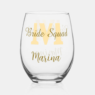 Braut-Squad-Monogramm goldene Brautparty einfach  Weinglas Ohne Stiel