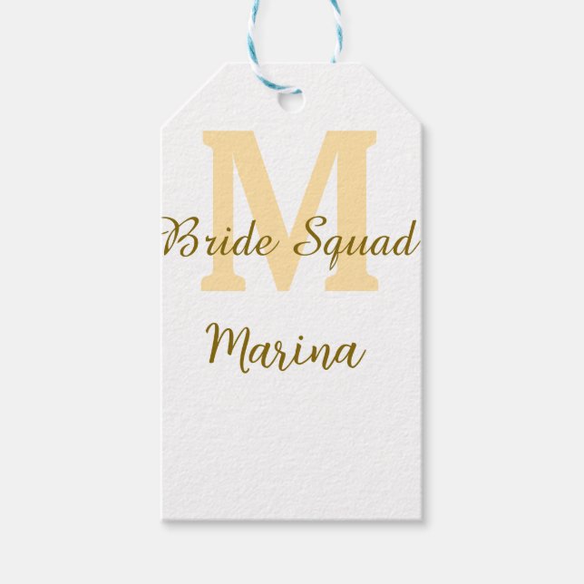 Braut-Squad-Monogramm goldene einfache Brautparty  Geschenkanhänger (Vorderseite)