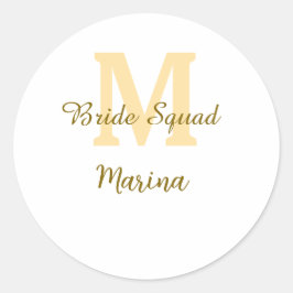 Braut Squad Monogramm goldene Hochzeit einfache  Runder Aufkleber