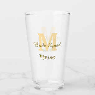 Braut-Squad-Monogramm goldene Hochzeitsparty einfa Glas