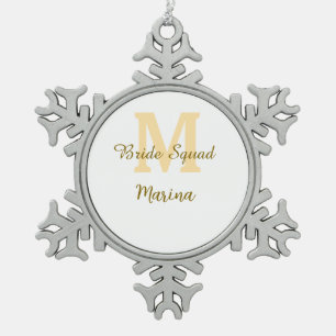 Braut-Squad-Monogramm goldene Hochzeitsparty einfa Schneeflocken Zinn-Ornament
