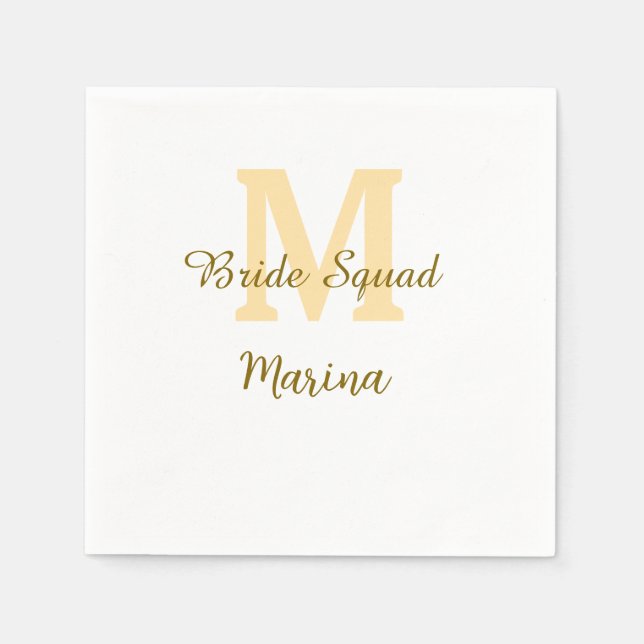 Braut-Squad-Monogramm goldene Hochzeitsparty einfa Serviette (Vorderseite)