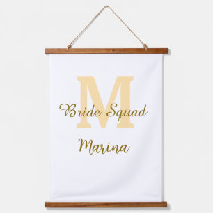 Braut-Squad-Monogramm goldene Hochzeitsparty einfa Wandteppich Mit Holzrahmen