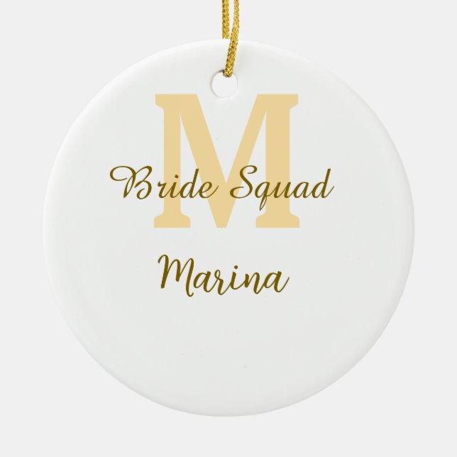 Braut-Squadron Monogramm goldene Brautparty einfac Keramik Ornament (Vorne)