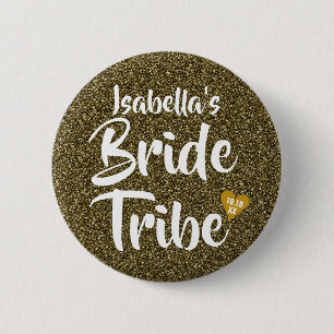 Braut Stamm Gold Datum Herz Personalisiert Glitter Button