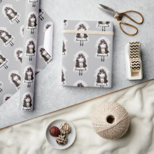 Braut-Strichmännchen mit Gänseblümchenstrauß Geschenkpapier