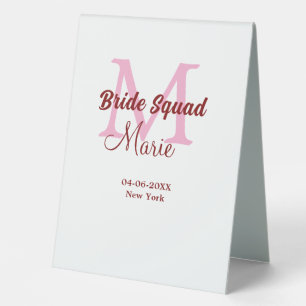 Braut-Team Name Monogramm Brautjungfer Rosa Datum Tischaufsteller