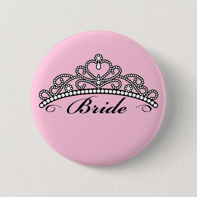 Braut-Tiara-Knopf (rosa Hintergrund) Button (Vorderseite)