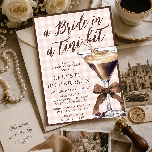 Braut Tini Bit Bow Espresso Martini Brautabschied Einladung (Von Creator hochgeladen)