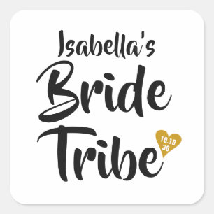 Braut Tribe Gold Datum Herz Personalisiert Quadratischer Aufkleber