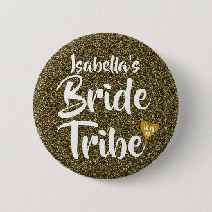 Braut Tribe Gold Datum Herz Personalisierter Glitt Button