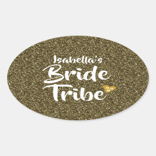 Braut Tribe Gold Datum Herz Personalisierter Glitt Ovaler Aufkleber