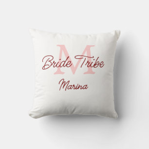 Braut Tribe Monogramm rote Brautparty einfach Mini Kissen