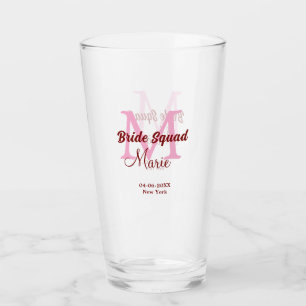 Braut-Truppe fügt Namen Monogramm Brautjungfer ros Glas