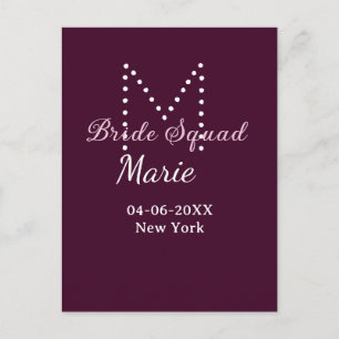 Braut-Truppe Name Monogramm Brautjungfer Mauve Postkarte