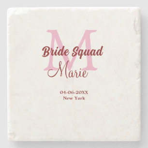 Braut-Truppe Name Monogramm Brautjungfer Pink Datu Steinuntersetzer
