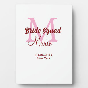 Braut-Truppe Name Monogramm Brautjungfer rosa Datu Fotoplatte