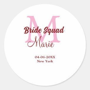Braut-Truppe Namen-Monogramm Brautjungfer rosa Dat Runder Aufkleber
