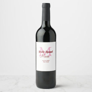Braut-Truppe Namen-Monogramm Brautjungfer rosa Dat Weinetikett