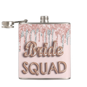 Braut-Truppe Roségold Glitter Silber Junggesellinn Flachmann