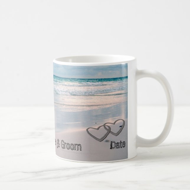 Braut u. Bräutigam nennt geschrieben in den Sand Kaffeetasse (Rechts)