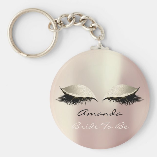 Braut, um Blush Elfenbein Girly Makeup Lashes Name Schlüsselanhänger (Vorne)