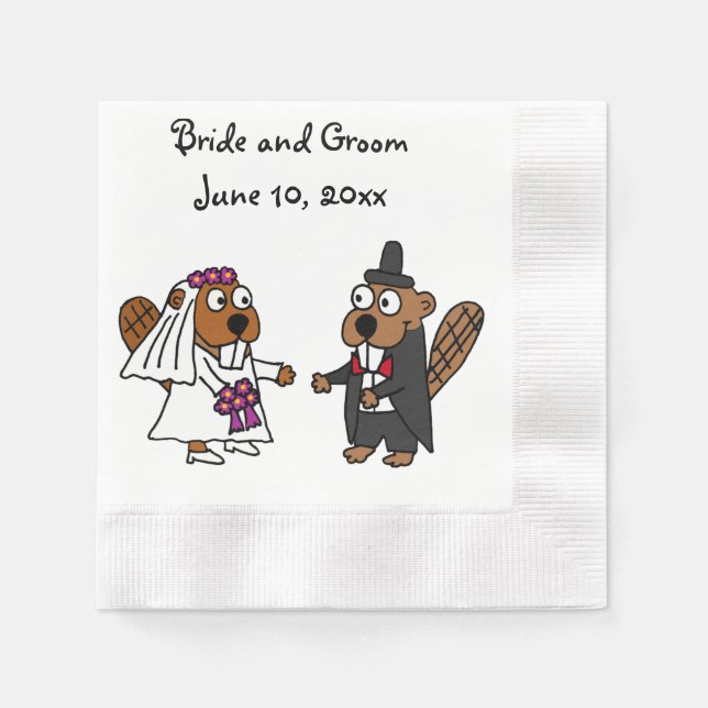 Braut und Biber Hochzeitsdesign Serviette (Vorderseite)