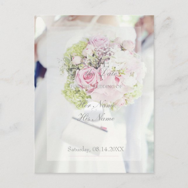 Braut und Blume Bouquet Wedding Ankündigungspostkarte (Vorderseite)
