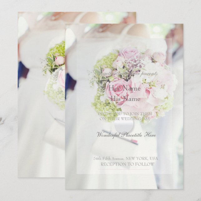 Braut und Blume Bouquet Wedding Einladung (Vorne/Hinten)