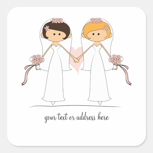 Braut und Braut Hochzeitsaufkleber Quadratischer Aufkleber (Vorderseite)