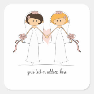 Braut und Braut Hochzeitsaufkleber Quadratischer Aufkleber