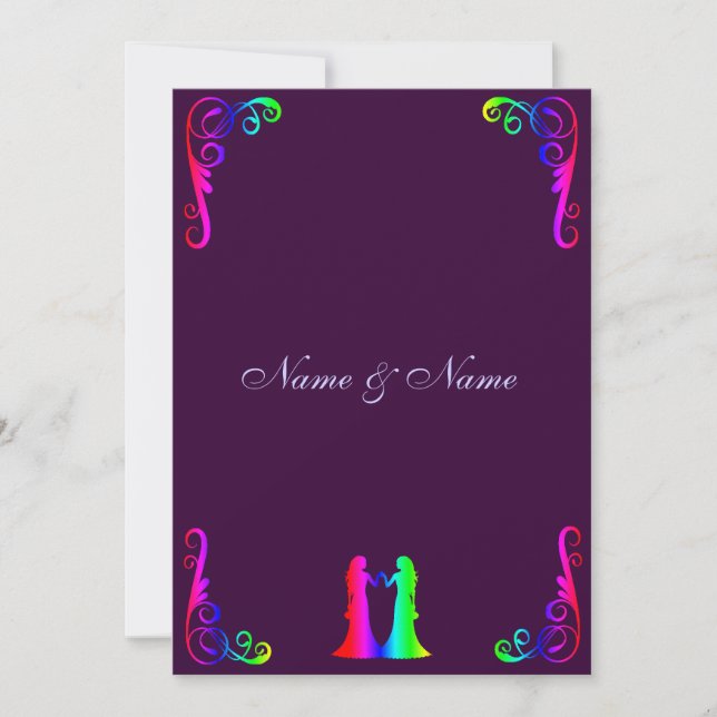 Braut und Braut - Rainbow und Lila Hochzeit Einladung (Vorderseite)