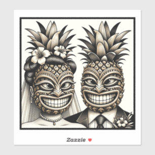 Braut und Bräutigam Aloha Ananas Tiki Kopf Hochzei Aufkleber