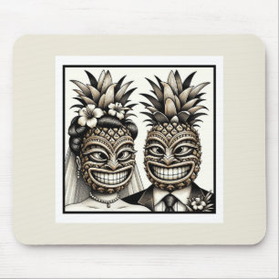 Braut und Bräutigam Aloha Ananas Tiki Kopf Hochzei Mousepad