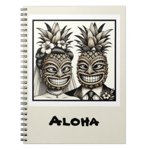 Braut und Bräutigam Aloha Ananas Tiki Kopf Hochzei Notizblock