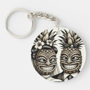 Braut und Bräutigam Aloha Ananas Tiki Kopf Hochzei Schlüsselanhänger