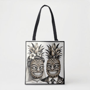 Braut und Bräutigam Aloha Ananas Tiki Kopf Hochzei Tasche