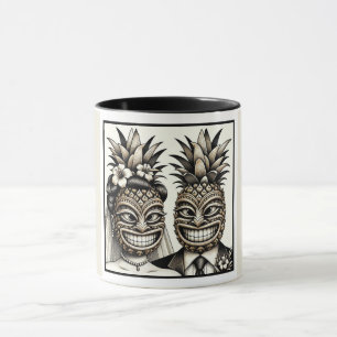 Braut und Bräutigam Aloha Ananas Tiki Kopf Hochzei Tasse