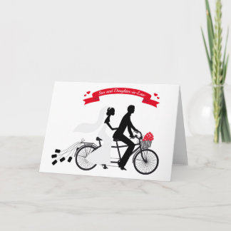 Braut und Bräutigam auf dem Hochzeitsfahrrad Karte