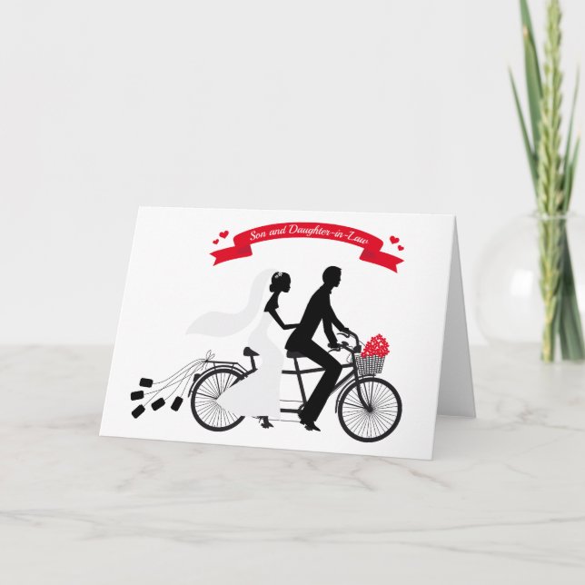 Braut und Bräutigam auf dem Hochzeitsfahrrad Karte (Vorderseite)