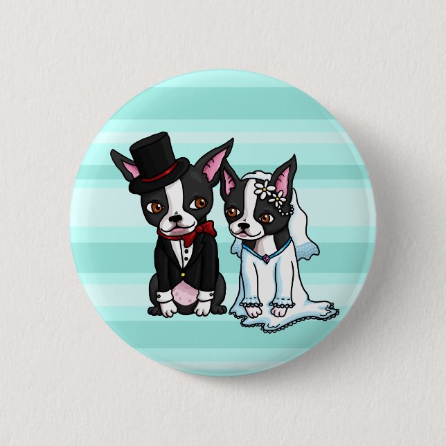 Braut und Bräutigam Bostons Terrier Button (Vorderseite)