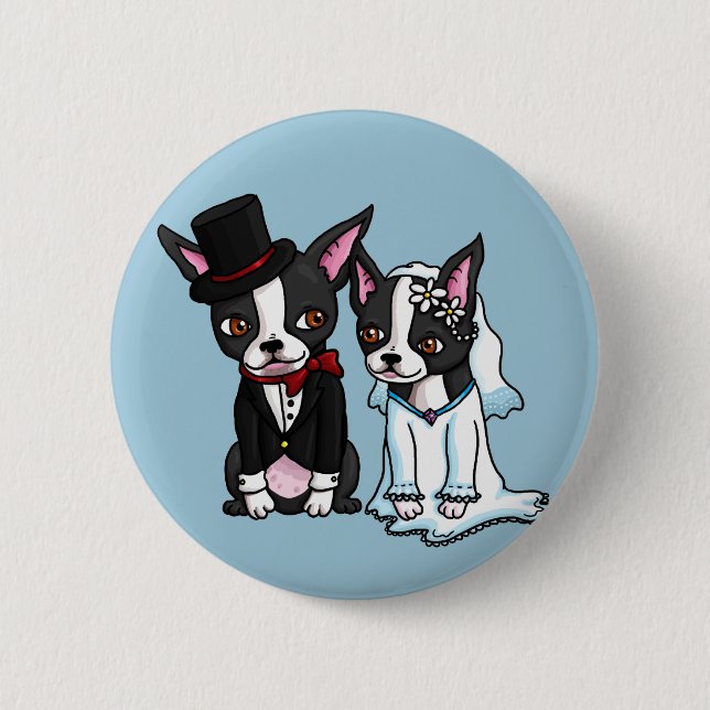Braut und Bräutigam Bostons Terrier Button (Vorderseite)