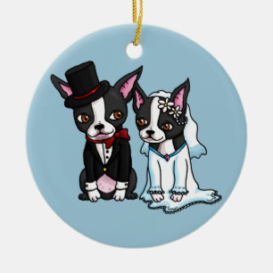 Braut und Bräutigam Bostons Terrier Keramikornament